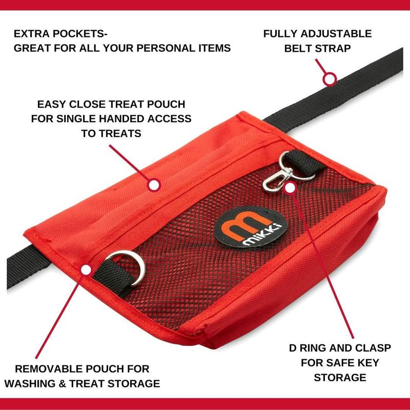 Mikki Dog and Puppy Deluxe Training Treat Bag Pouch - Adjustable Waist Belt Shoulder Strap,Red and Black 5