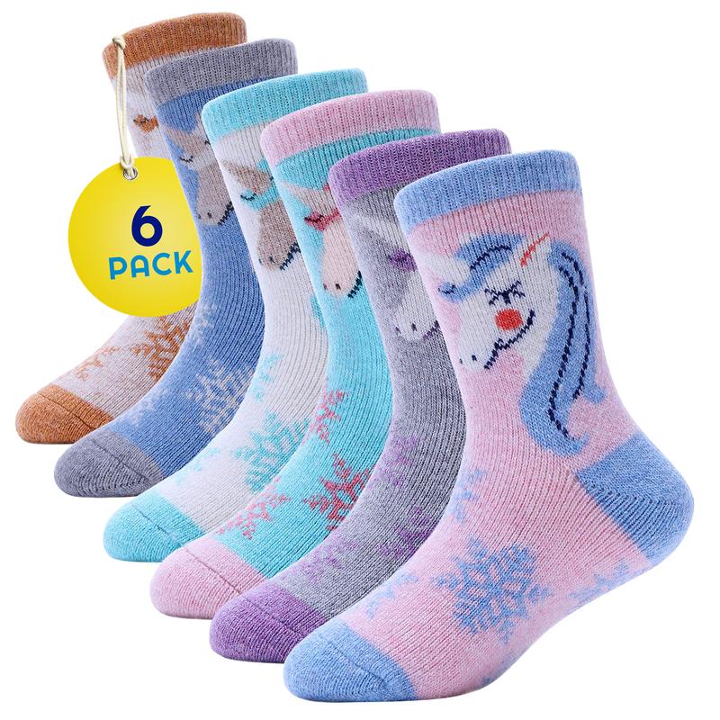 Sunny Socks - 6 Pack Kids Thermal Socks - Unicorn Socks for Girls - Warm, Thick, Cosy Winter Socks - Soft, Comfortable, Fun Design - Wool Socks for Hiking, Walking & Outdoor Activities 1