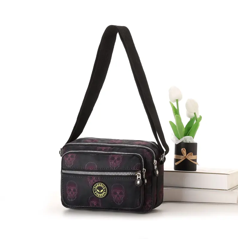 Black All Over Skulls Cross Body Camera Style Bag 0