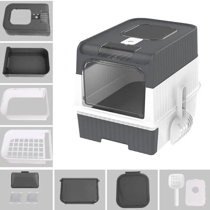 Large Cat Litter Box Anti-Splashing Cat Potty Tray Self Cleaning Pan Drawer - Grey 4