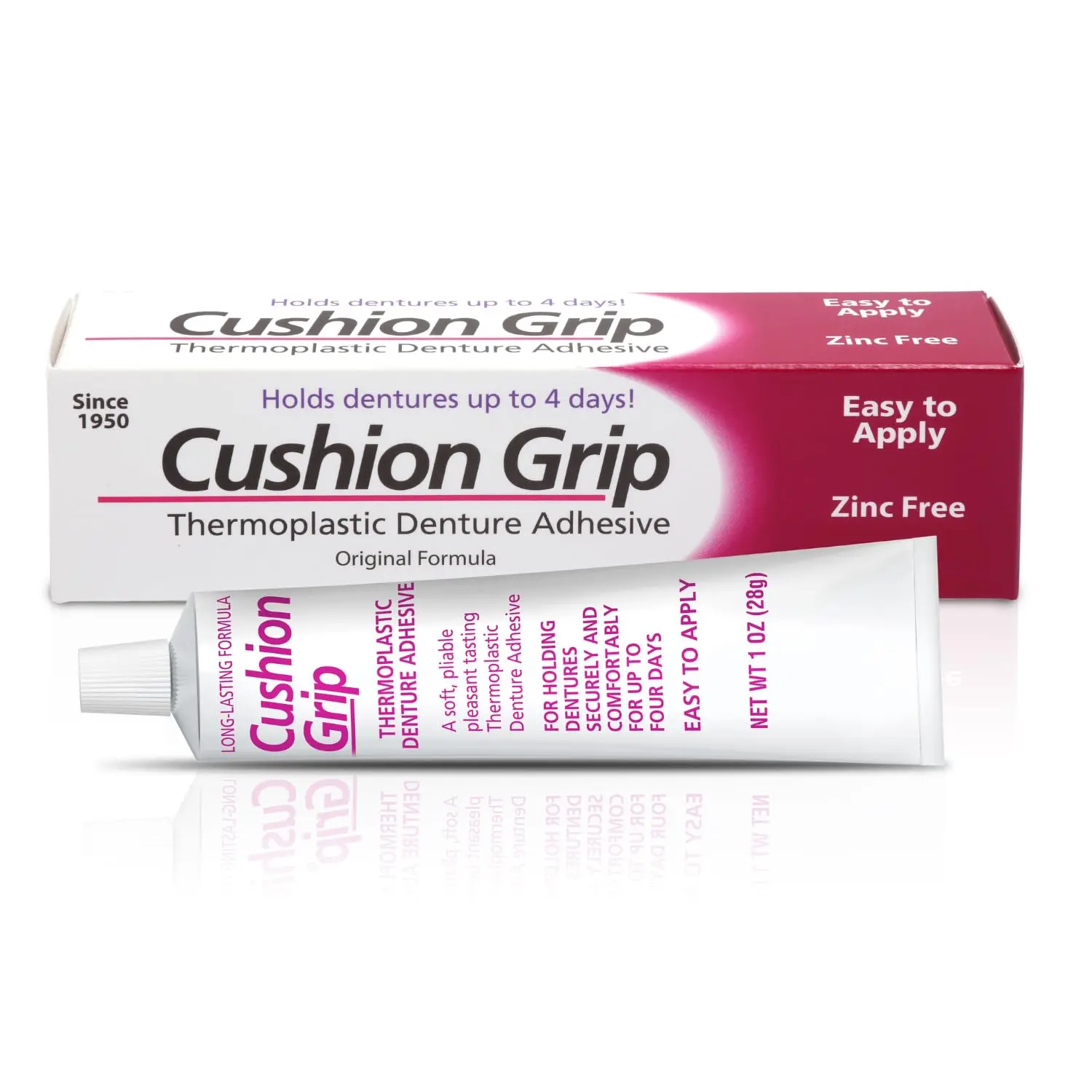 Cushion Grip Thermoplastic Denture Adhesive, 1 oz - Refits and Tightens Loose Upper and Lower Dentures and Partials | Non-Glue Adhesive, Acts Like a Soft Reliner Daily Oral Waterproof