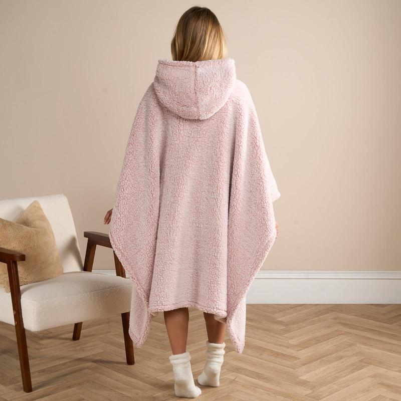 OHS Womens Oversized Teddy Marl Fleece Hoodie Poncho Blanket 8