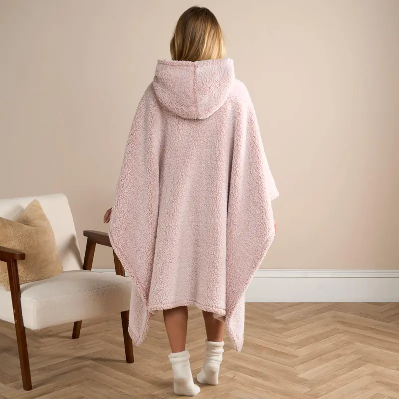 OHS Womens Oversized Teddy Marl Fleece Hoodie Poncho Blanket 8