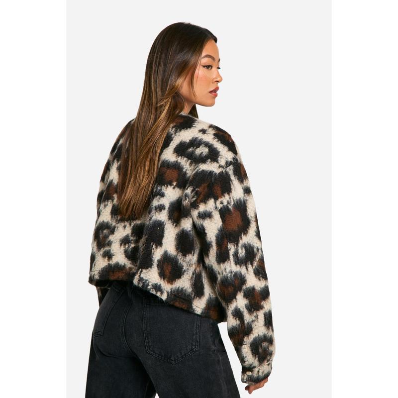 Tall Leopard Wool Look Bomber Jacket 1