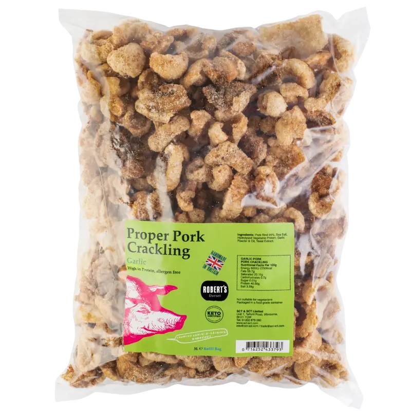 Proper Pork Crackling - 3L Refill Bags – Available in Multiple Flavours - Keto-friendly, Allergen-Free, Low Carb & High Protein, Handmade in Britain Salt Snack 3
