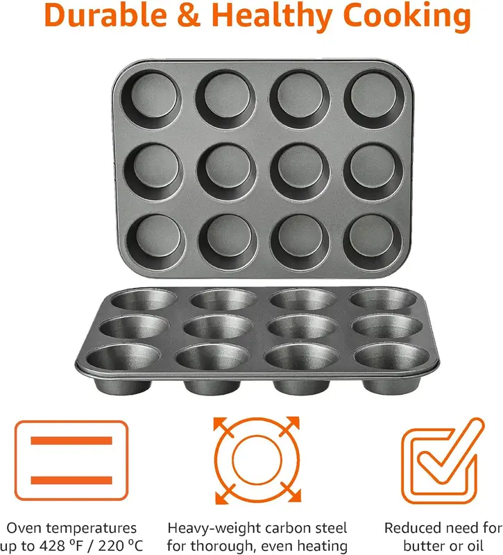 Nonstick Round Carbon Steel Muffin Pan, 2-Pack, Grey Cups Set Cups Set Cups Set Silicone Peace 5
