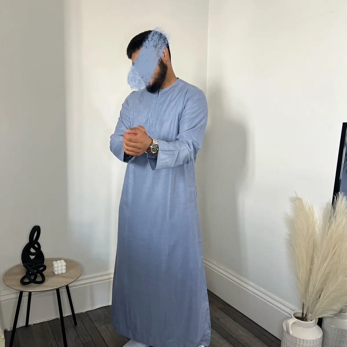 Sky blue non shiny Omani style thobe