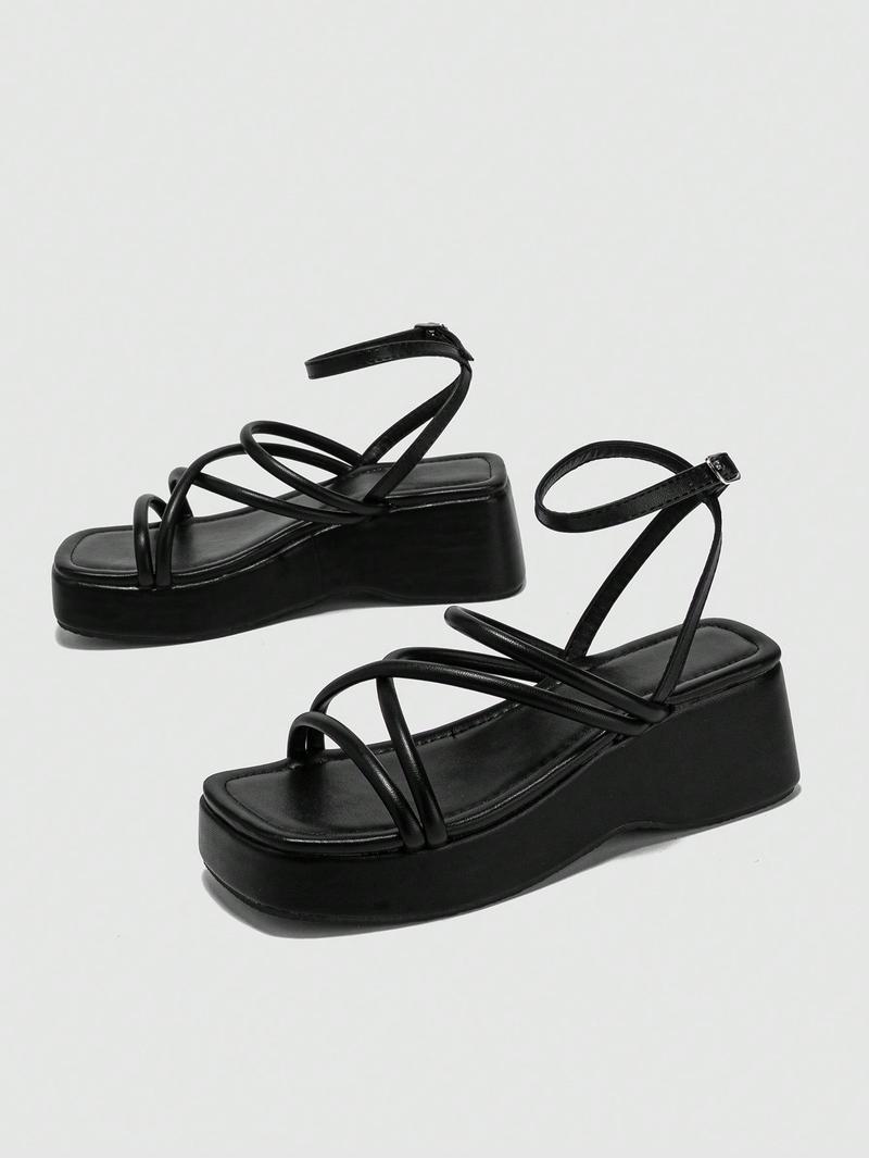 Product Introduction of 2025 Valentine's Day Elegant White Sandals For Women, Criss Cross Flatform Ankle Strap Sandals Spring And Summer 22