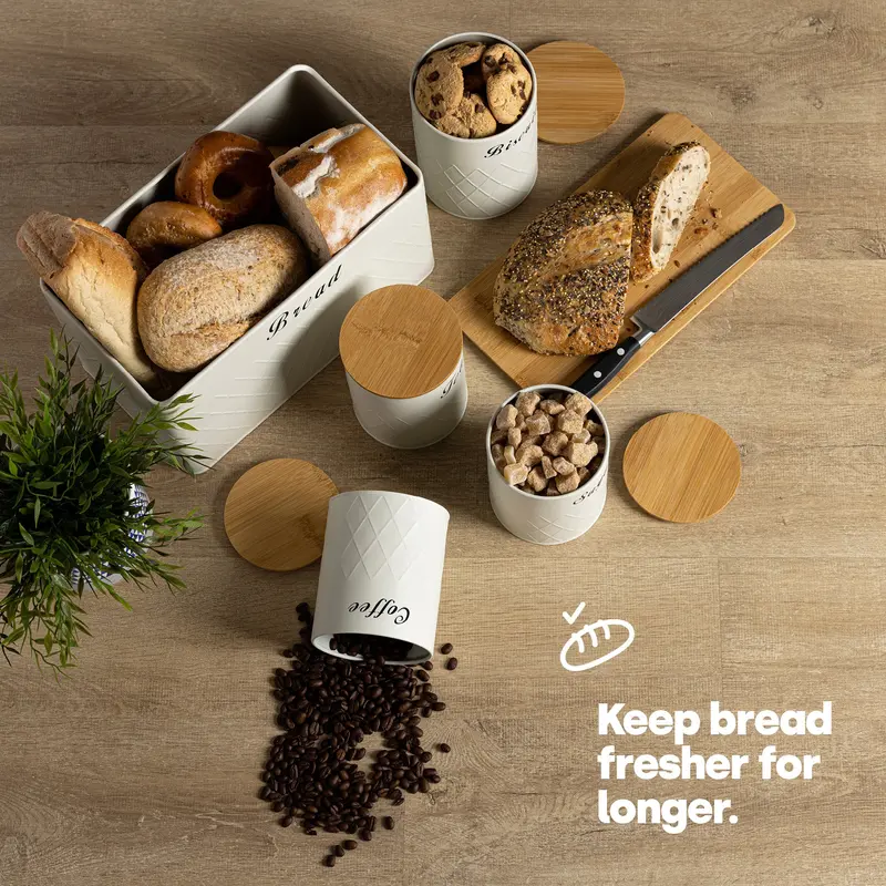 5pc Bread Bin & Canister Set - Cream 2