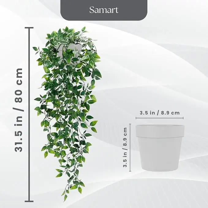 Artificial Hanging Plants Pack of 2 with White Pots Fake Plant Datura Vines Leaves Potted Decor Home Decoration for Indoor Outdoor Wall Room Patio Office Table Shelf Gifts for Christmas Easter Decorative Fruit Ornaments Faux 1