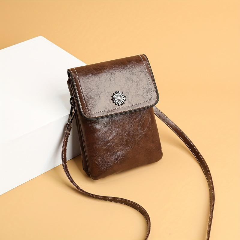 Mini Retro Style Crossbody Bag, Oil Wax Leather Mobile Phone Bag, Women's Shoulder Flap Purse 1