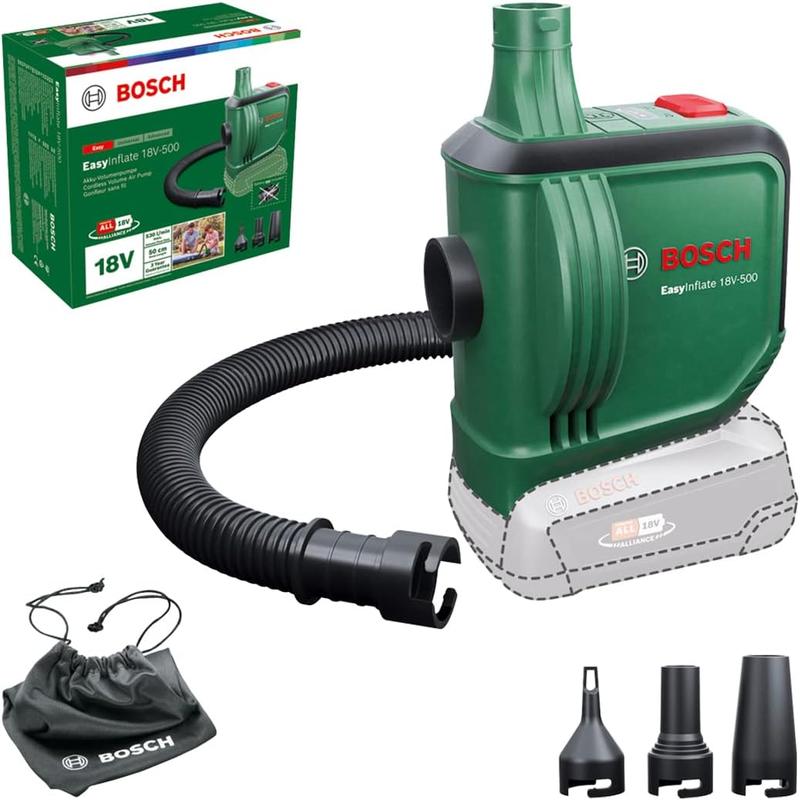 Bosch Home and Garden Cordless Air Pump/Air Pump for Air Mattress EasyInflate 18V-500 (Without Battery; 18 Volt System; Inflate or Deflate Airbeds, Paddling Pools and Other Toys; in Carton Packaging) 0
