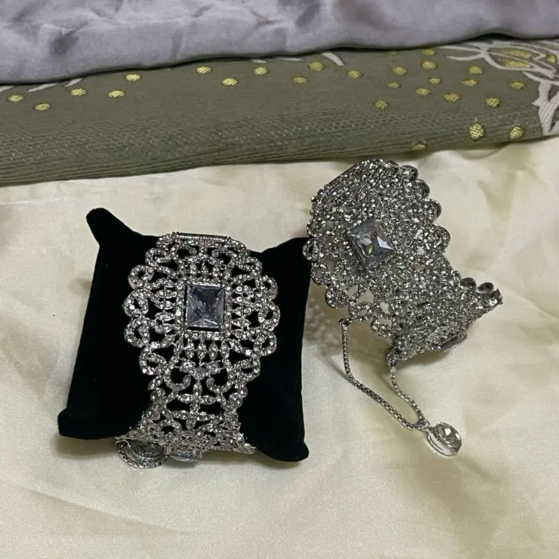 Beautiful Nauratan Bangles Kara's with Big Stone Openable 2.6 Size Pair - Elegant Jewelry for Any Occasion 1
