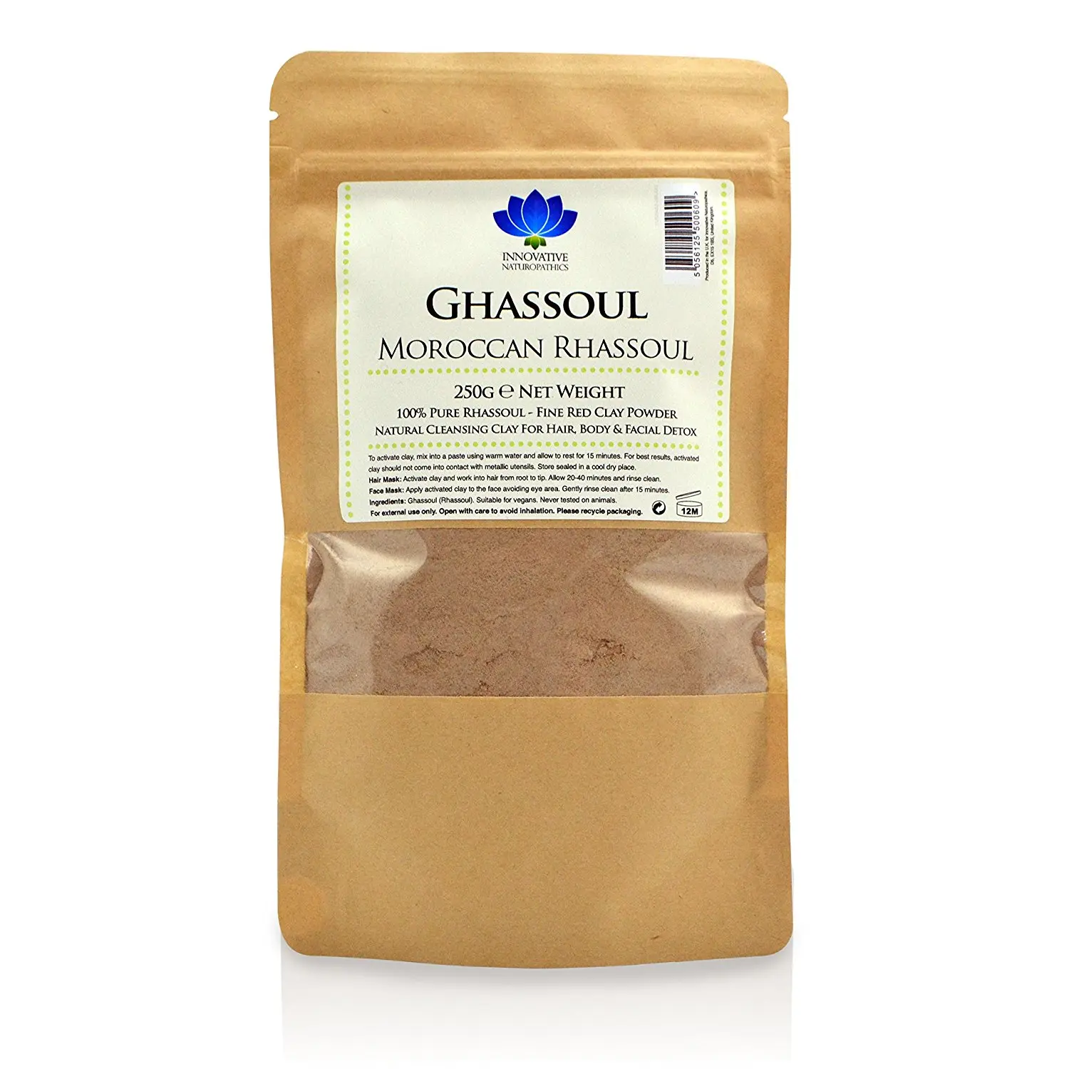 Innovative Naturopathics Rhassoul Ghassoul Moroccan Clay Powder For Hair Mask, Face Mask, Body Wrap & Foot Wrap - 250 Grams Cleansing Skincare Blemish Detox