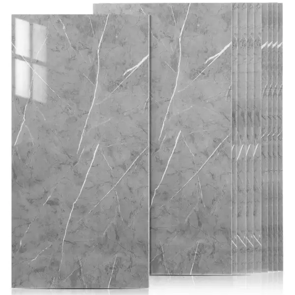 10PCS Grey Marble PVC Wall Tile Stickers - Self-Adhesive 30x60cm for Kitchen & Bathroom Decor Decorative Ornaments Tiles Sticker Decor Decorative pu stone panel transparent reflective Smooth Metal Aluminium Wooden Glass