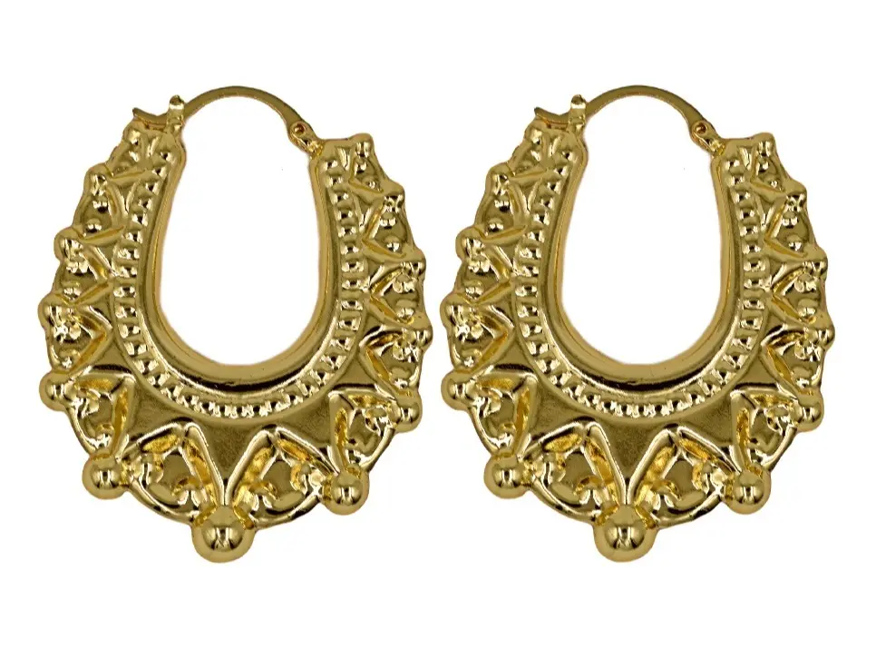Victorian Spike Hoops 18k Gold Filled Chunky Large Spiked Oval Gypsy Creole Hoop Earrings , Womens Gift Earrings