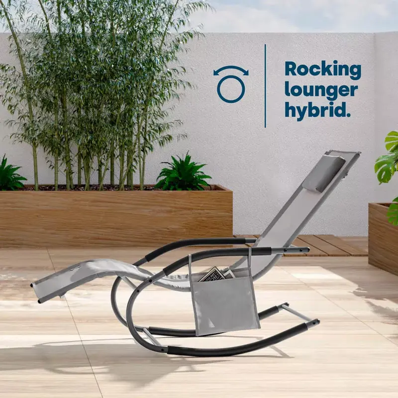 Rocking Gravity Sun Lounger Textoline Folding Armrest Recliner Garden Bed Deck Deck Chair Rocking Recliner Garden Bed Reclining Chair With Armrest - Ideal For Patio Back Garden Camping Picnic Beach Relaxing 8
