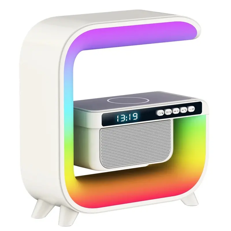 Wireless Charging Speaker,Alarm Clock Intelligent Led Lamp, Multifunctional Wireless Charger Night Light Lamp, Atmosphere Lamp with Bluetoth Speaker for Bedroom, Room Decor, Gift, Party Audio Bluetooth Cable Devices Gadget 2