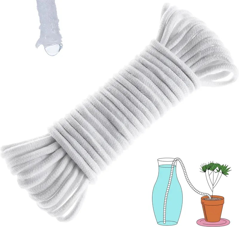 50 feet 6mm Self Watering Capillary Wick Cord Vacation Plant Sitter DIY Hydroponic Wicking Self-Watering Planter Pot Automatic Water System Device Potted Violet Auto Seedling Waterer Rope 0