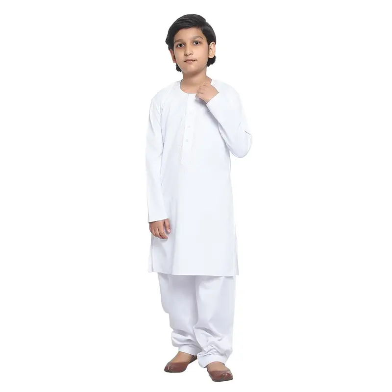 KIN-KG607-B - Boys Plain Kurta with Embroidery embellishment around neck and buttons area, comes with Shalwar. Ple 7