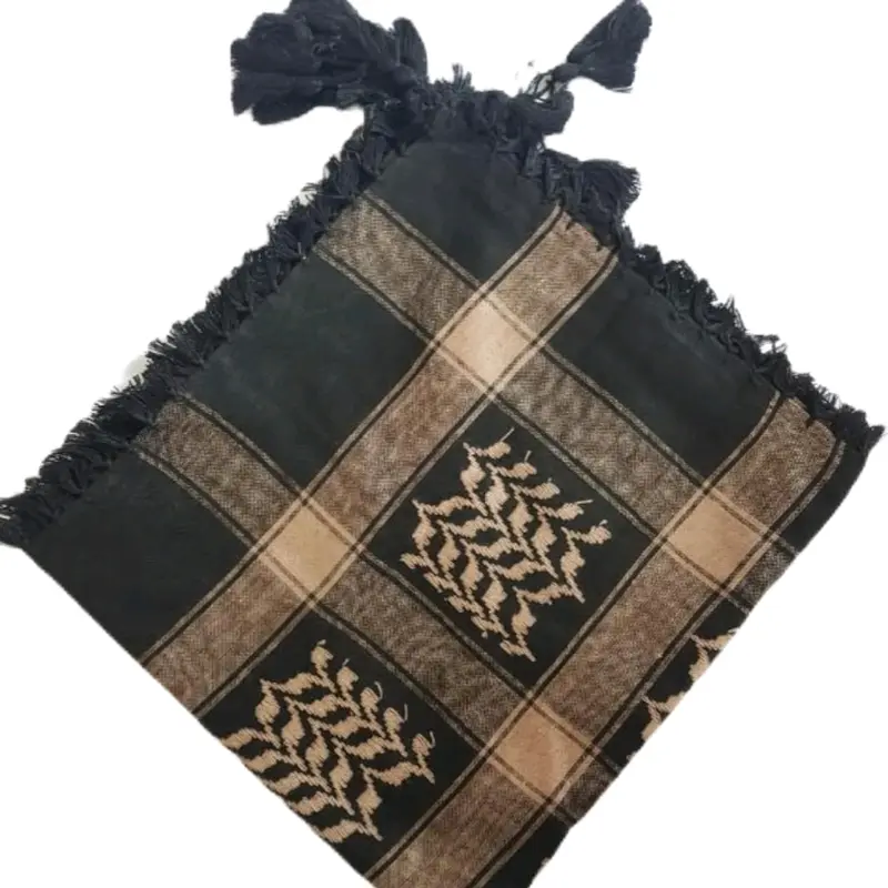 Brown and Black Cotton Shemagh Scarf with Tassels Arab Palestinian Keffiyeh 3