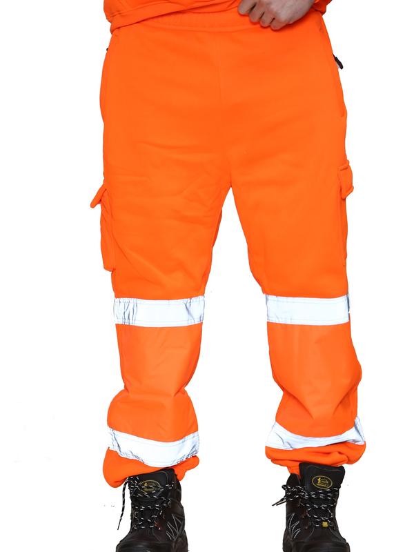 Men's Hi Vis Viz Tracksuit Pullover Hoodie & Jogging Bottom Trouser - High Visibility Safety Security Work Wear Sweatsuit Set 3