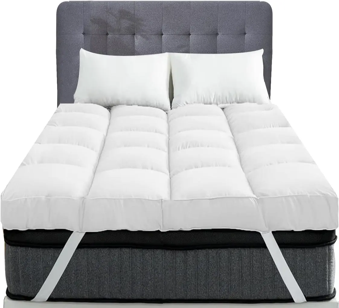 Mattress Topper Double Bed - 10CM Extra Thick Double Mattress Topper - 1000GSM Filling Fiber - Luxurious Comfort, Hypoallergenic, Elastic Straps Deep Pocket Thick Mattress matress Topper
