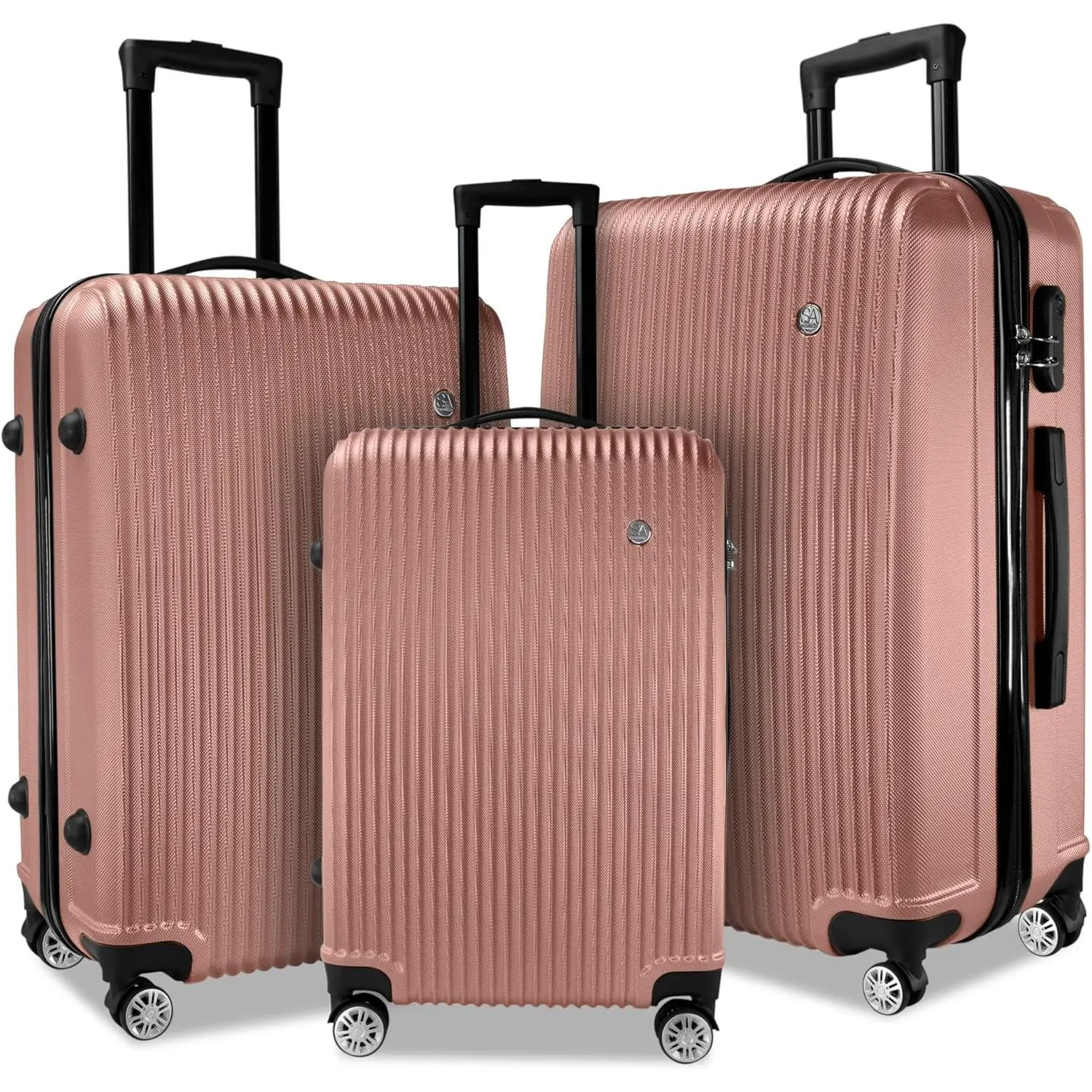[UK SELLER366] 3 Pk Suitcase |     ABS Hard Shell Suitcase with Lock |     Cabin Luggage, Luggage Sets, Cabin Suitcase, Luggage Set |     Carry on Suitcase, Hand Luggage Suitcase (Rose Gold)