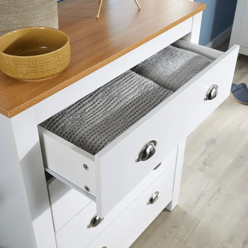 Big Furniture Warehouse Chest 4 Drawers Bedroom Furniture White Oak Top Metal Handles Wooden Nightstand 7