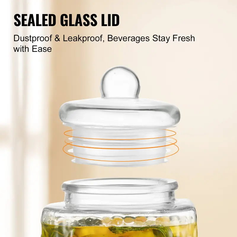 VEVOR Beverage Dispenser, 1.5 Gallon Drink Dispensers for Parties,2PC,Glass Juice Dispenser with Stand, Stainless Steel Spigot, Iced Tea Lemonade Juice Water Dispenser, for Restaurants, Hotels, Partie Drinkware Jugs 4
