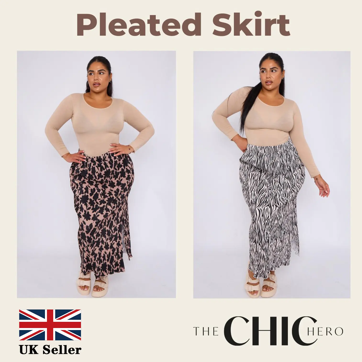 [UK Size 8-30] ChicHero Printed Elasticated Waist Pleated Comfort Maxi Skirt