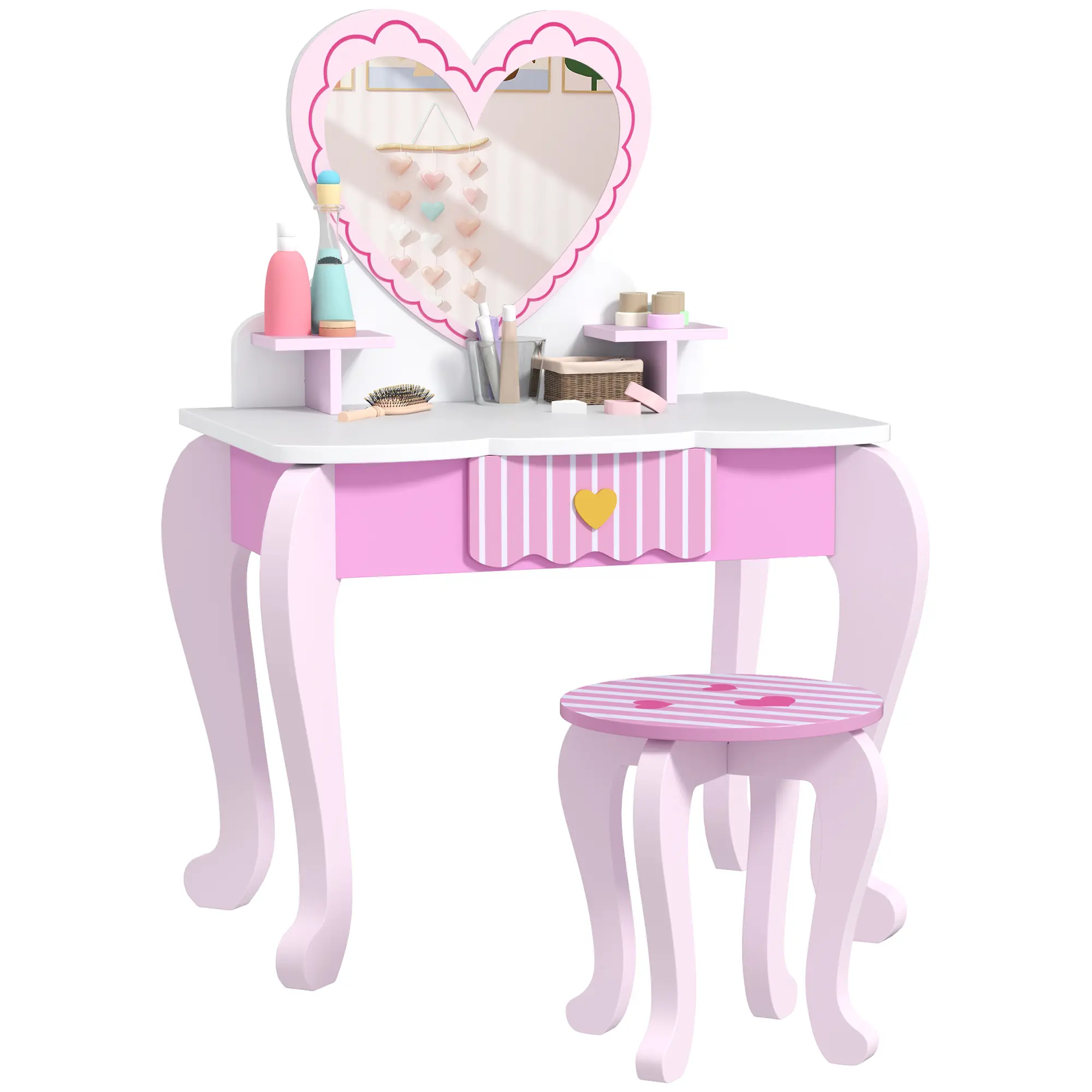 AIYAPLAY Kids Dressing Table Set, 2 PCS Children Vanity Table with Stool,Pink