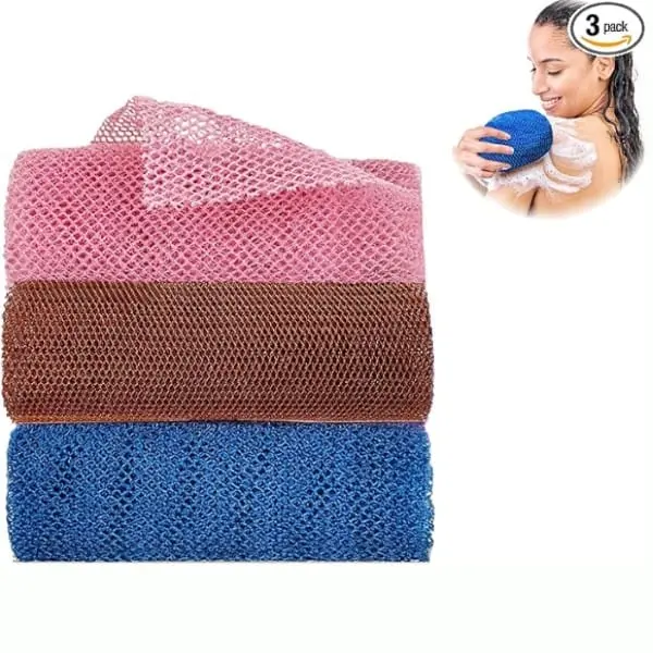African Net Exfoliating Sponge, 3 Pcs Shower Accessories Bath Washable Exfoliating, The Real African Net Sponge, Shower Combo, Body Scrubber Back, Scrubber Skin Care Soap Cleaning Personal Multicolor