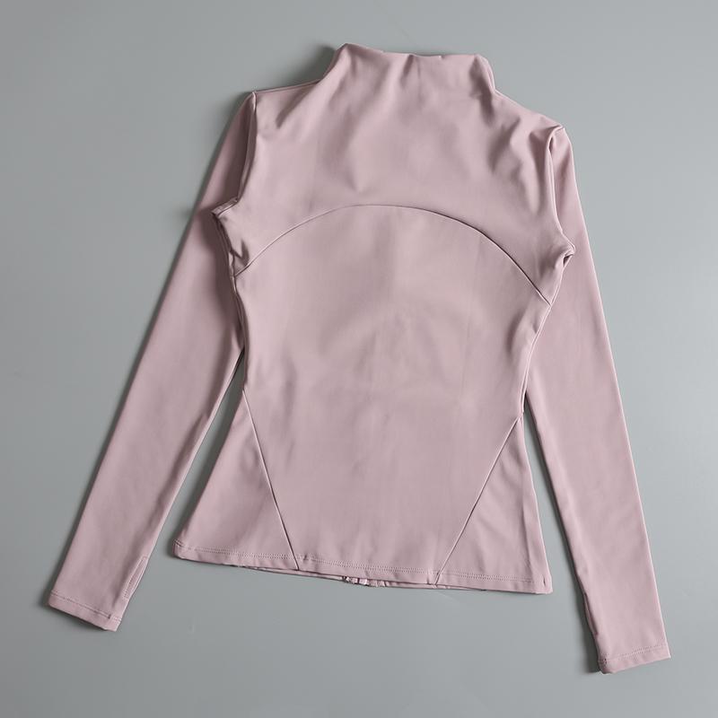 Product Introduction of New yoga wear ladies coat round high elastic loose exercise yoga fitness long sleeve stand-up collar  yoga tops 4
