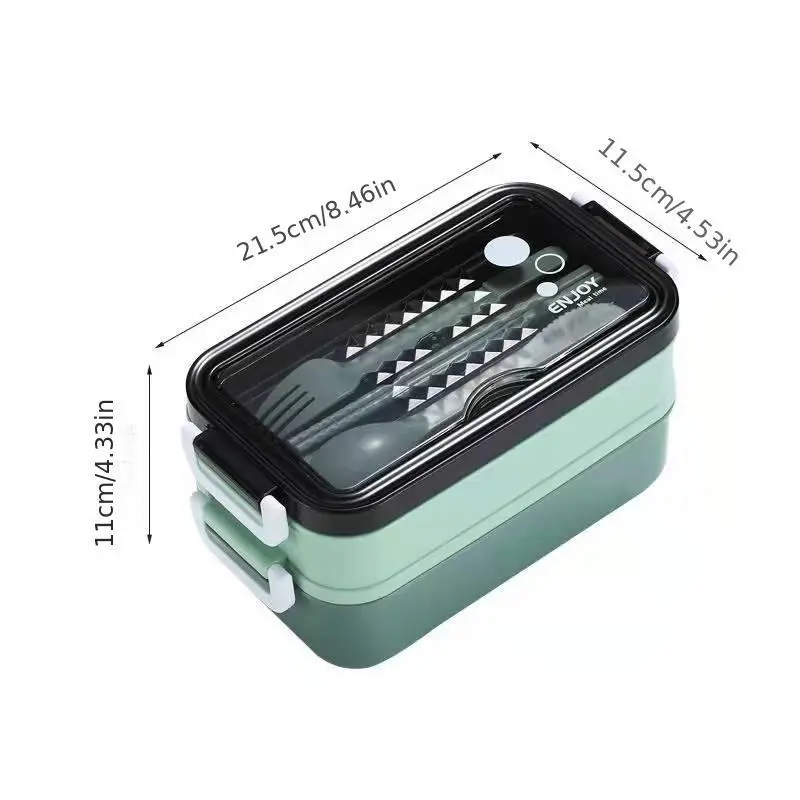 1pc Plastic Double-layer Lunch Box With Cutlery, Microwave Oven Bento Box, Leakproof Food Container, For Back To School, School Supplies And Classroom, For Camping And Picnic, Home Kitchen Supplies 6