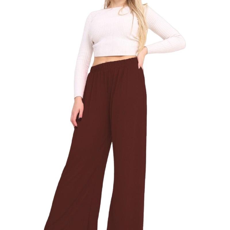Women's Ladies Plain Wide Leg Flared Palazzo Pants Plus Size Womenswear Bottom Legging Trouser 2