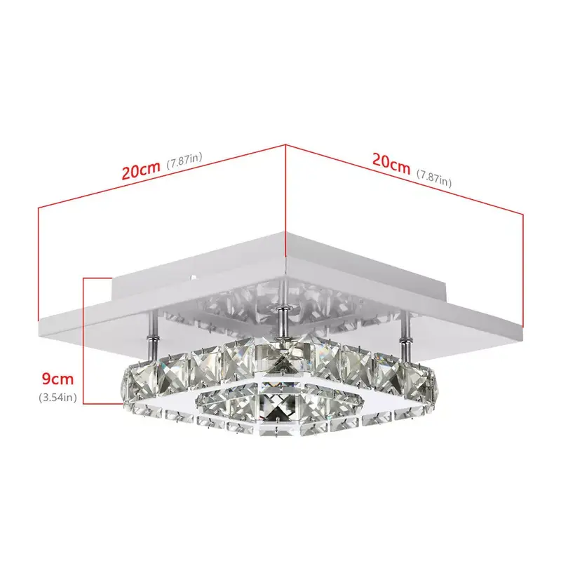 Crysta Ceiling LED Ceiling Lights Crystal Flush 21cm 12W 6000K Cold White Square Stainless Steel Mini Ceiling Lamp Crystal Chandelier Pendant Lighting Fixture for Bedroom, Kitchen, Living Room and Hallway crystal  light 6