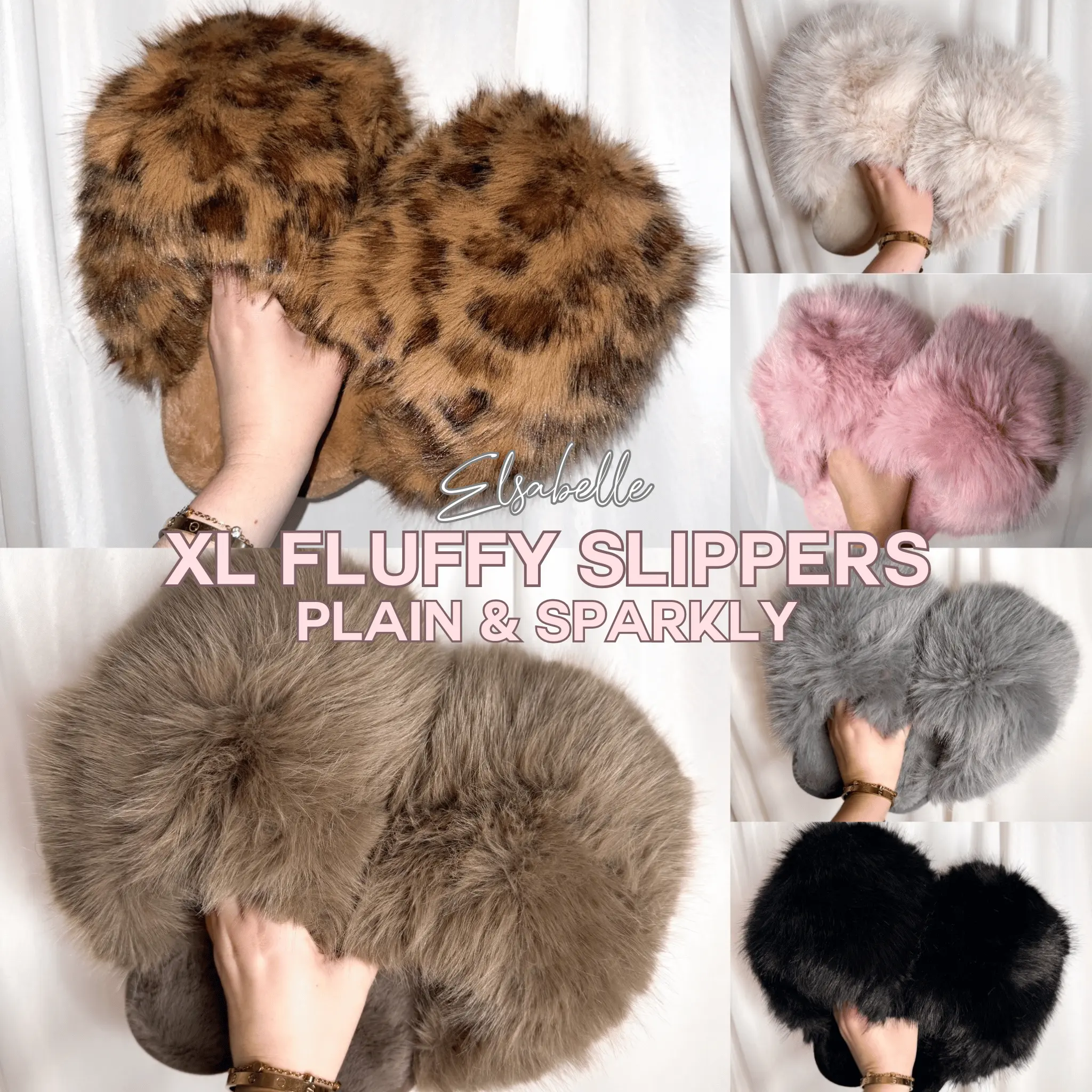 Elsabelle CANDY XL Plain & Sparkle Glitter Fluffy Faux Fur Comfy Women’s Slippers Christmas Gift Footwear slippers  season