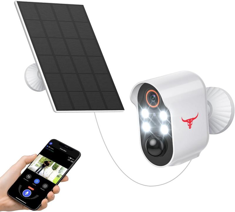1080p Wireless Solar Security Camera with 4 Spotlights for Indoor Outdoor Use, AI Human Detection, Live View, 2-Way Talk, Color Night Vision, 2.4G WiFi Only, Cloud Storage 3