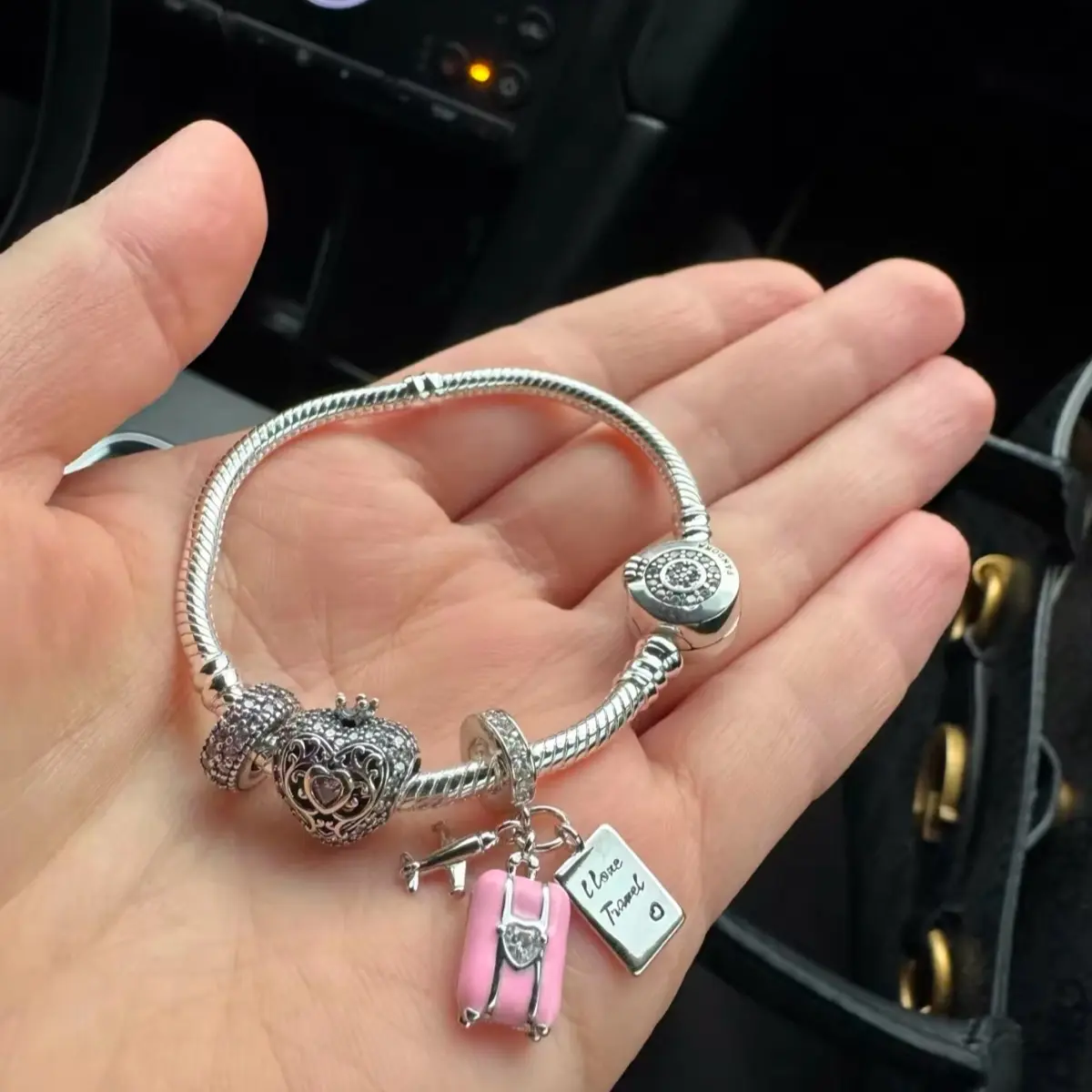SS925 Diamanté Charm - Suitcase Aeroplane - I LOVE TRAVEL