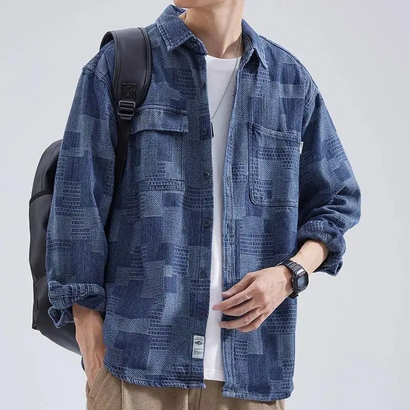 Spring and Autumn New Fashion Temperament Trend Japanese Denim Jacket Man Simple Casual Loose Vintage Male Top Outerwear Clothes