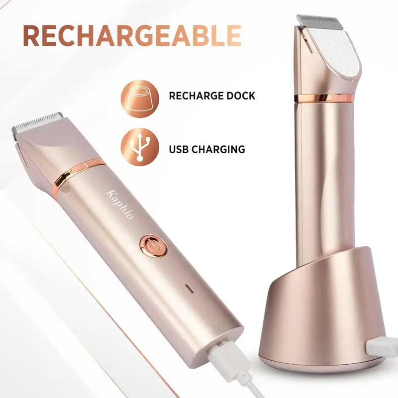 Trimmer for women pubic hair: 2 in 1 eletctric razors for women-rechargeable eletctric shaver for women-IPX7 waterproof bikini trimmer for underarm leg arm body face (Rose Gold) 4