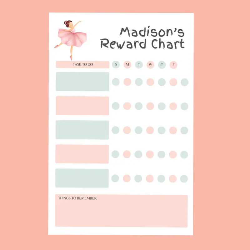 Customisable Ballerina Reward Chart for Child’s Tracker - Pink & Purple 2