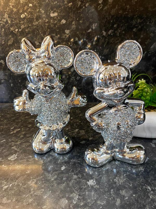 Set Of 2 Bling Ornament Free Standing Silver Crushed Crystal Diamond Best For Gifts Decor Ceramic Reflective Figurine 4