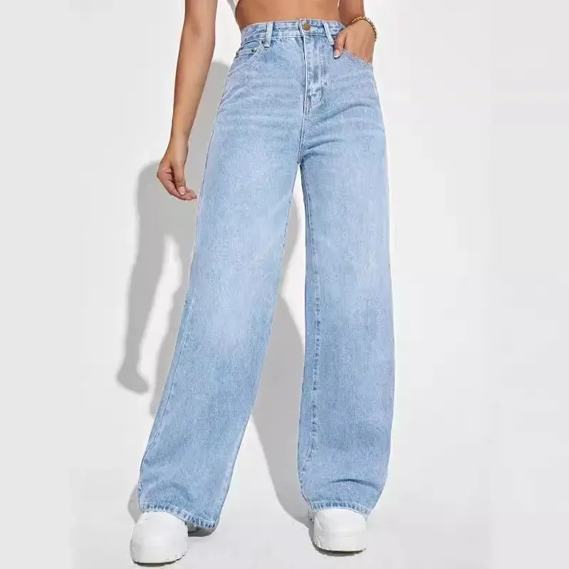 Women Jeans Denim Y2k Pants Wide Leg Long Pant High Waist Loose Casual Mom Straight Trousers Elegant Splice Autumn Winter 0