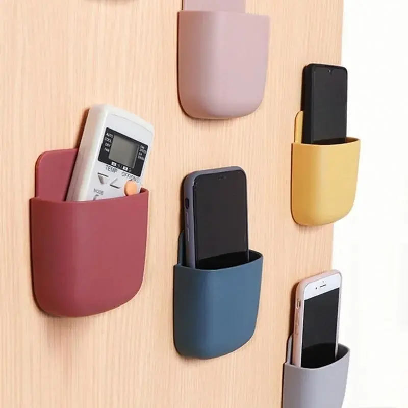 (Gifts) 1 Wall Mounted Storage Box, Plastic Adhesive Storage Box, Remote Control Storage Organiser, Mobile Phone Charging Rack, Multi-Purpose Storage Box for Air Conditioner TV Controller Smartphone Cellphone 0