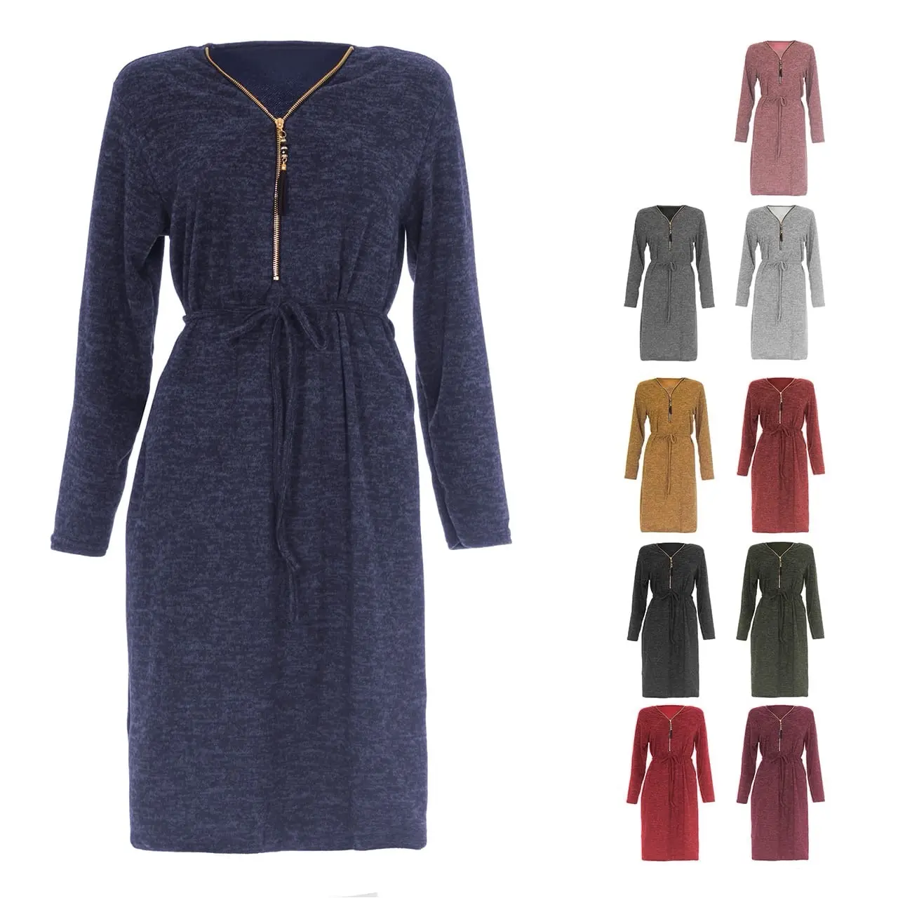 Casual Women's Dress with V-Neckline and Belt Sleeves - Womenswear