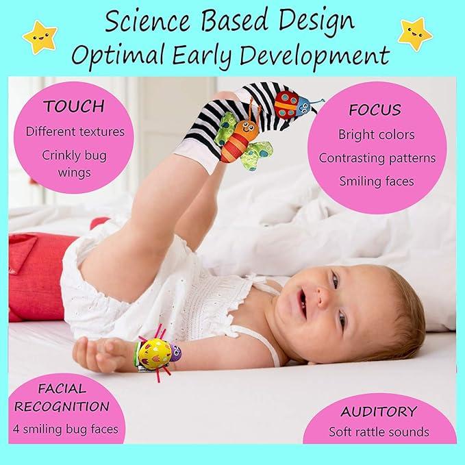 Foot Finders & Wrist Rattles for Infants Developmental Texture Toys for Babies & Infant Toy Socks & Baby Wrist Rattle - Newborn Toys for Baby Girls Boys - Baby Boy Girl Toys 0-3 3-6 6-9 Months 3
