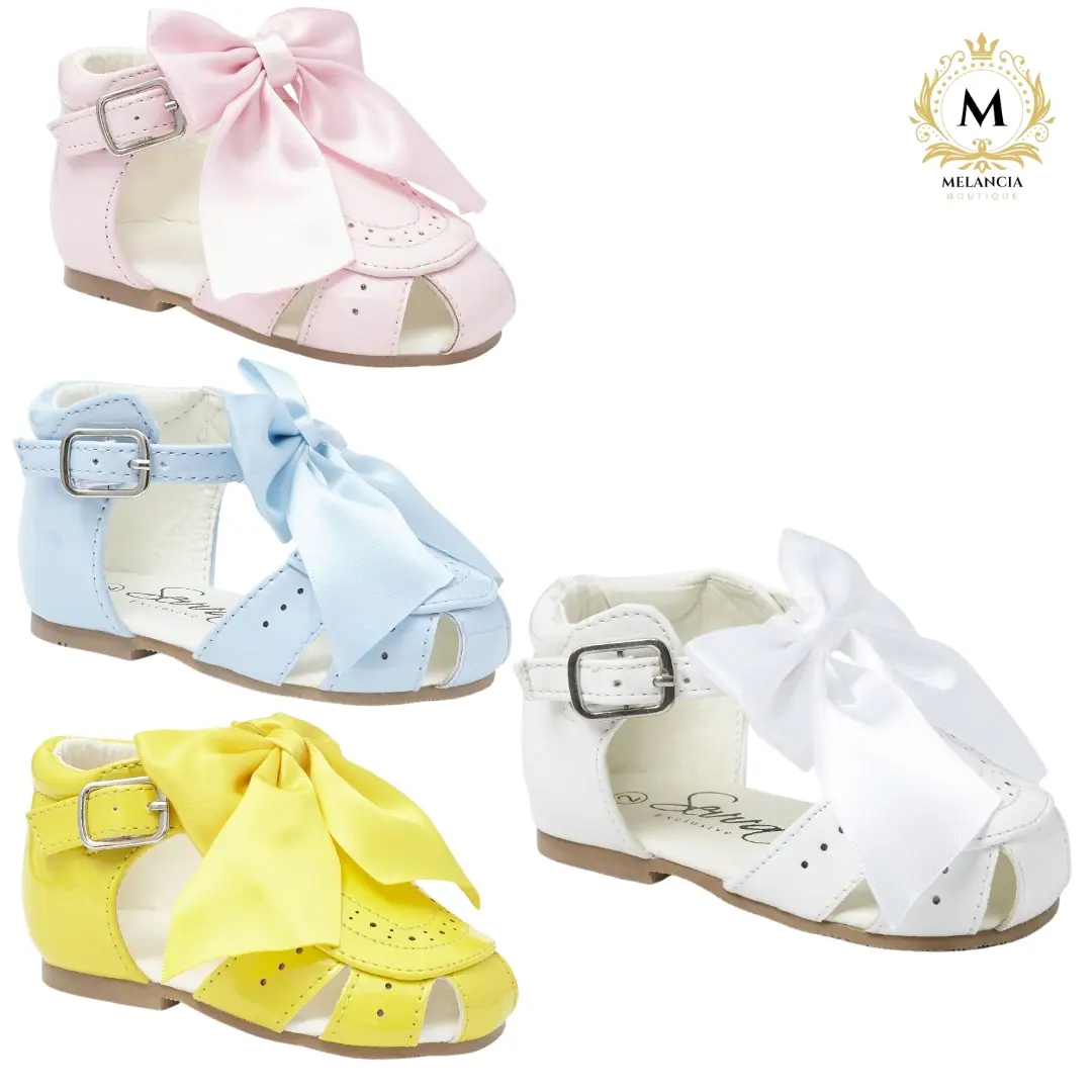 Melancia Bow T-Bar Sandals with a big detachable Bow for Girls in Pink White or Baby Blue