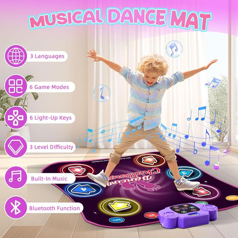 Kids Dance Mat - Dancing Blanket, Bluetooth Enabled, Built-in Music, Dancing Toy with 6 Game Modes and 3 Challenge Levels, Great Christmas Birthday Gift for Boys and Girls Over 3 Years Old 8